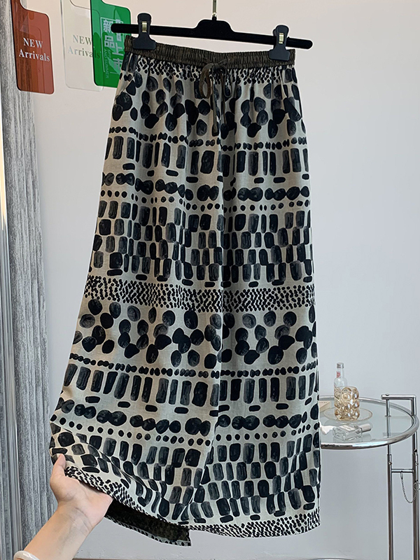 A-Line Skirt Midi - Retro Floral Print Loose Lightweight Summer