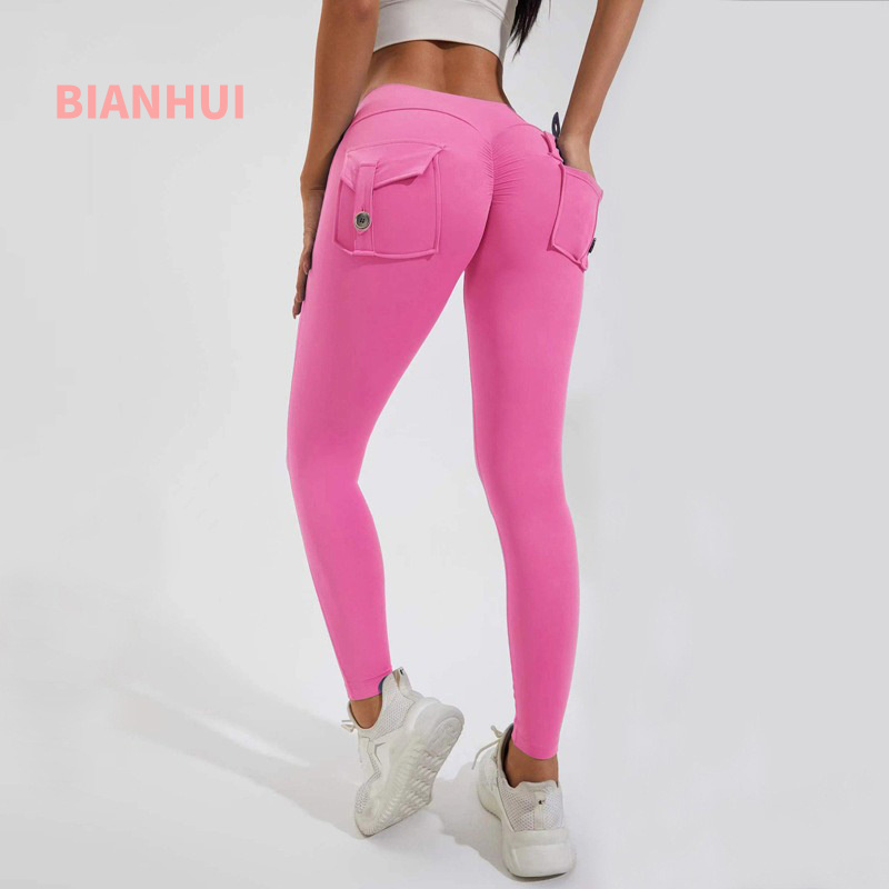 Women'S Fashion Leggings - BIANHUI Fitness Leggings Women Pocket Peach