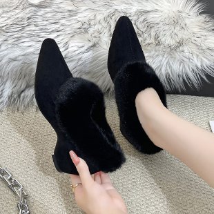 Women'S Fashion Line - Platform Fleece-Lined Pointed Toe Furry Cotton