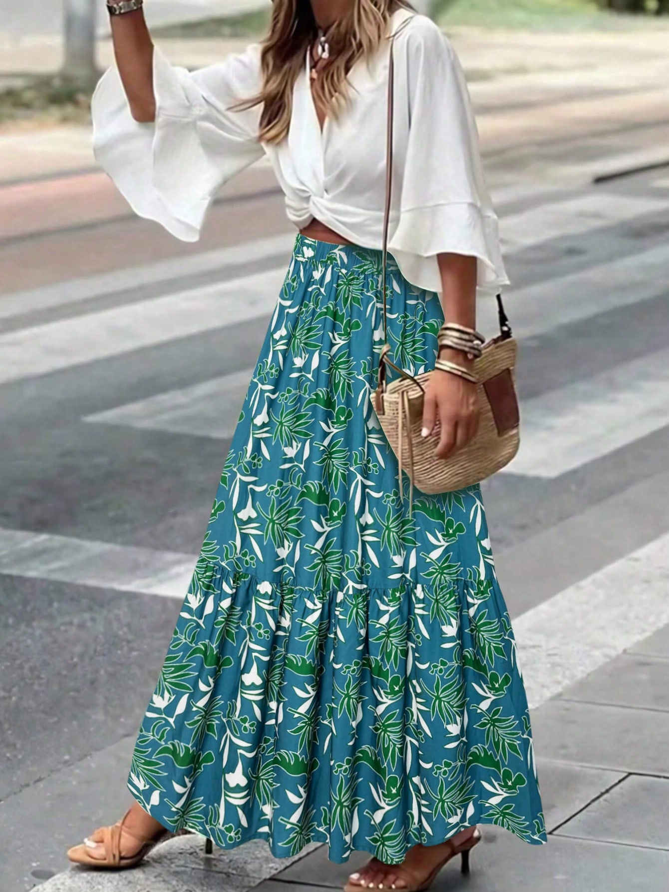 A-Line Skirt Midi - Plus Size Floral Print Maxi Skirt
