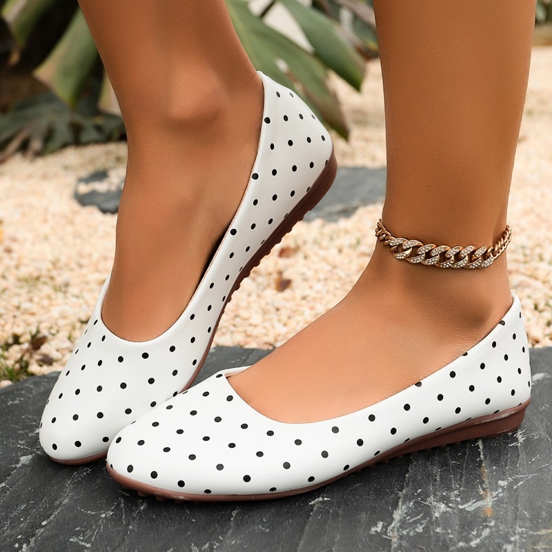 Ladies White Polka Dot Flats R - Women'S Fashion Walking Shoes 评论和价格