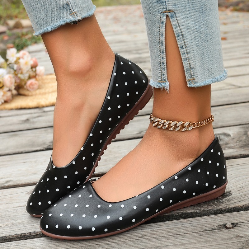 Ladies White Polka Dot Flats R - Women'S Fashion Walking Shoes 评论和价格