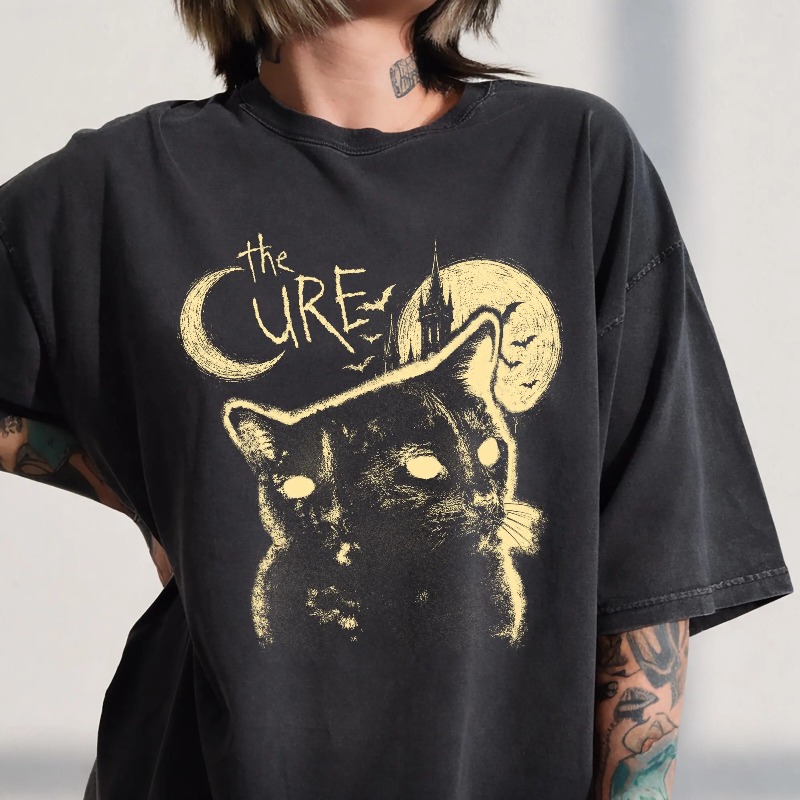 The Cure Band Cat Pattern T-sh - Women'S Fashion From The 90S 评论和价格