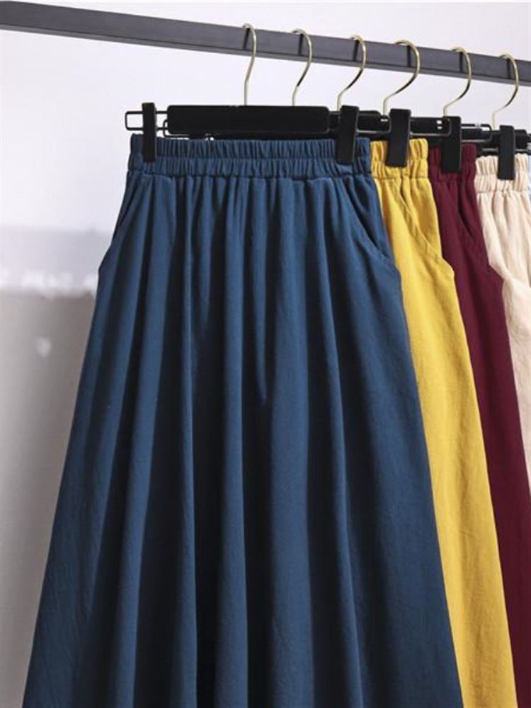 New 2024 High Waist Cotton Lin - A-Line Skirt Midi 评论和价格
