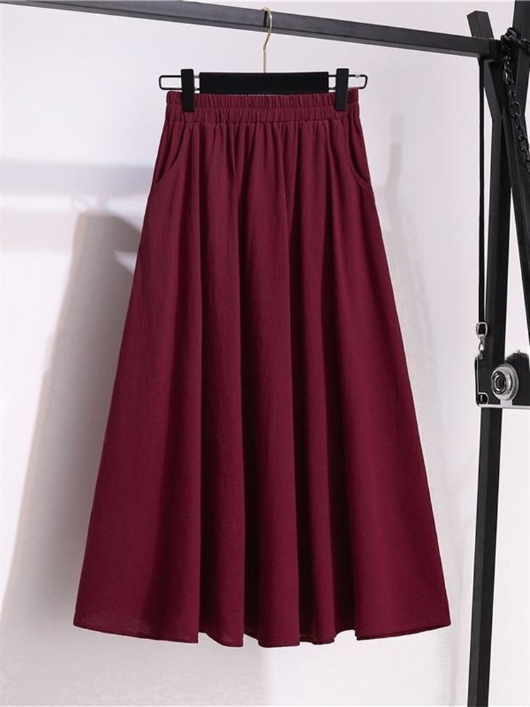New 2024 High Waist Cotton Lin - A-Line Skirt Midi 评论和价格