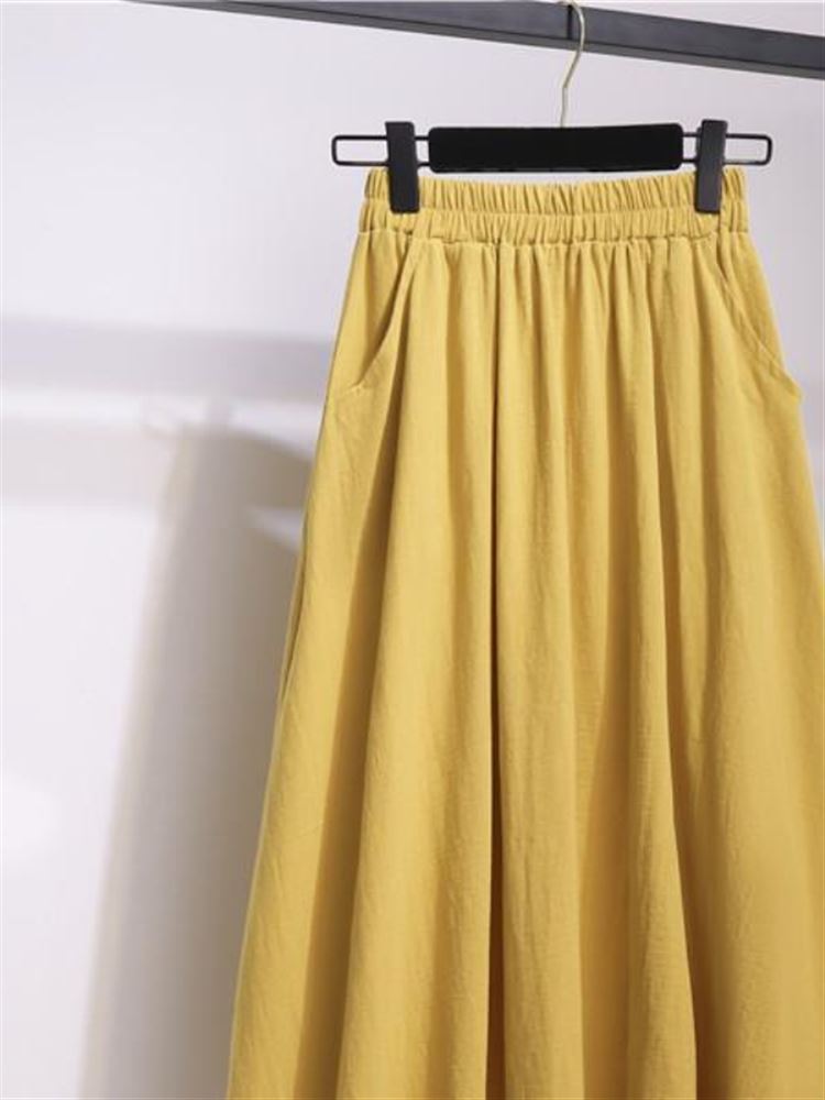New 2024 High Waist Cotton Lin - A-Line Skirt Midi 评论和价格