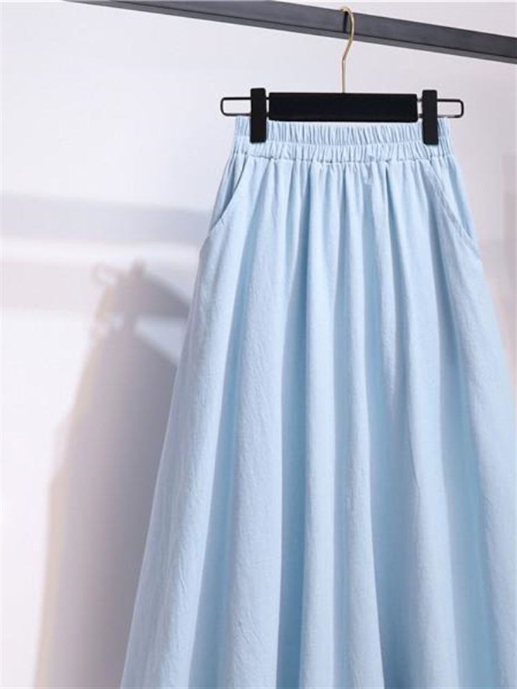 New 2024 High Waist Cotton Lin - A-Line Skirt Midi 评论和价格