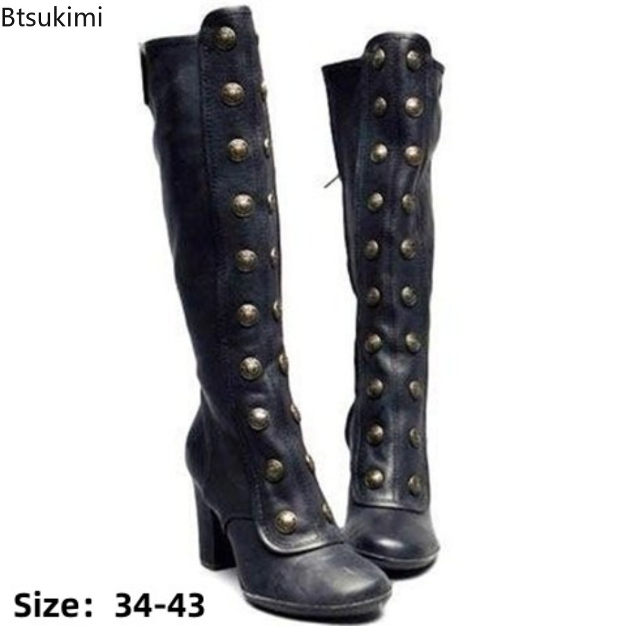 Retro Black Fashion Rivet Deco - Women'S Fashion Knee High Boots 评论和价格