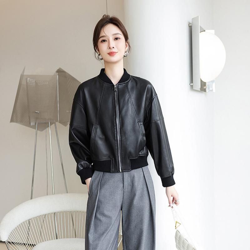 American Retro Faux Leather Ja - Women'S Fashion Bomber Jacket 评论和价格