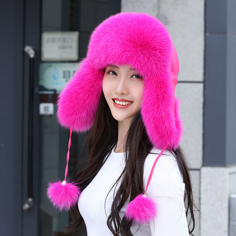 100% Real Fox Fur Hats Women's - Women'S Fashion Bomber Jacket 评论和价格