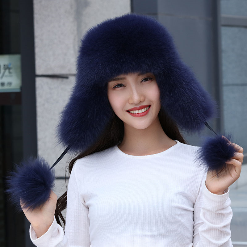 100% Real Fox Fur Hats Women's - Women'S Fashion Bomber Jacket 评论和价格