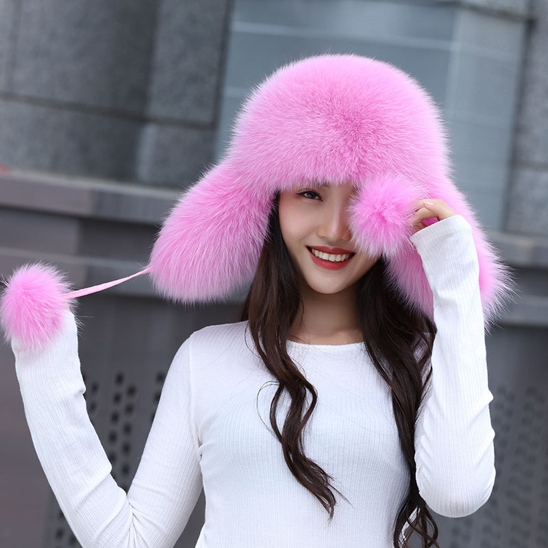 100% Real Fox Fur Hats Women's - Women'S Fashion Bomber Jacket 评论和价格