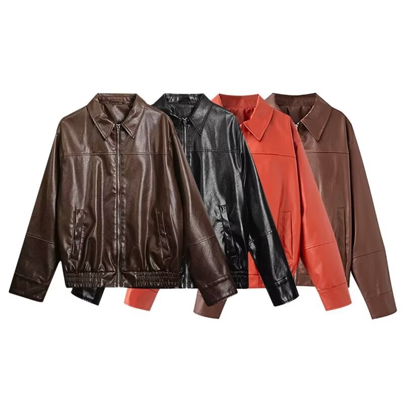 Vintage PU Leather Bomber Jack - Women'S Fashion Bomber Jacket 评论和价格