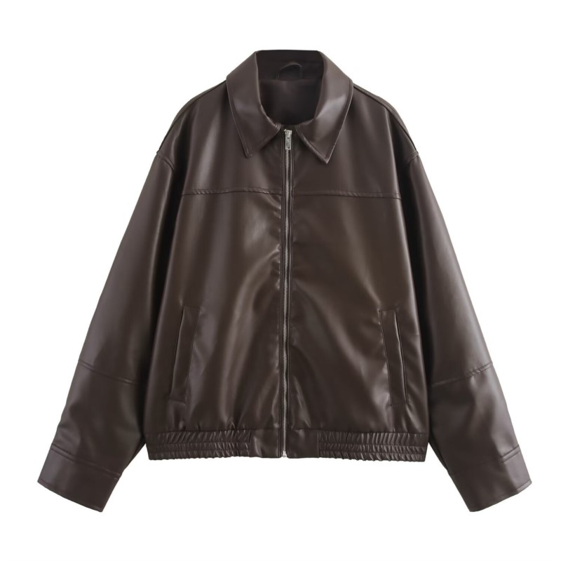 Vintage PU Leather Bomber Jack - Women'S Fashion Bomber Jacket 评论和价格