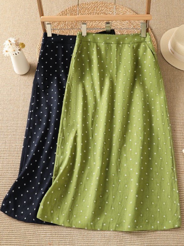 High Waist Floral Half Skirt T - A-Line Skirt Midi 评论和价格