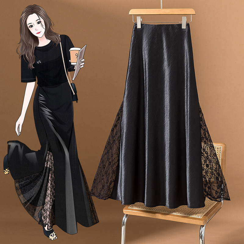Fashionable Lace Splice Fish T - A-Line Skirt Midi 评论和价格