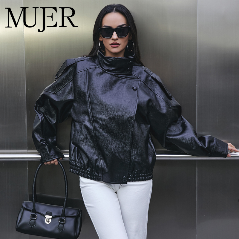 MUJER Faux Leather Women's Jac - Women'S Fashion Bomber Jacket 评论和价格