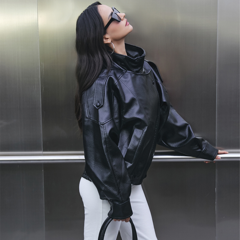 MUJER Faux Leather Women's Jac - Women'S Fashion Bomber Jacket 评论和价格